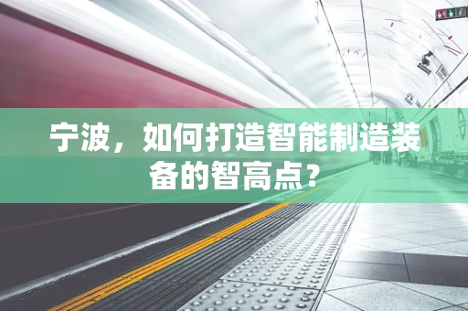 宁波，如何打造智能制造装备的智高点？